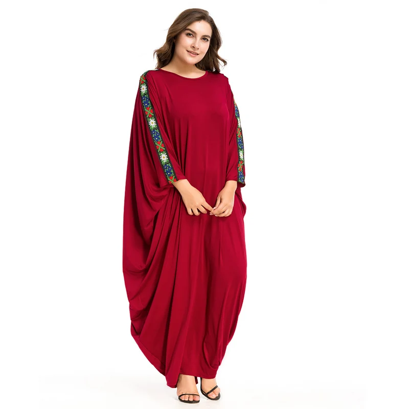 Осенняя Абая для женщин мусульманское платье Элегантная Исламская одежда Jubah свободный халат Musulmane рукав летучая мышь драпированное платье красный