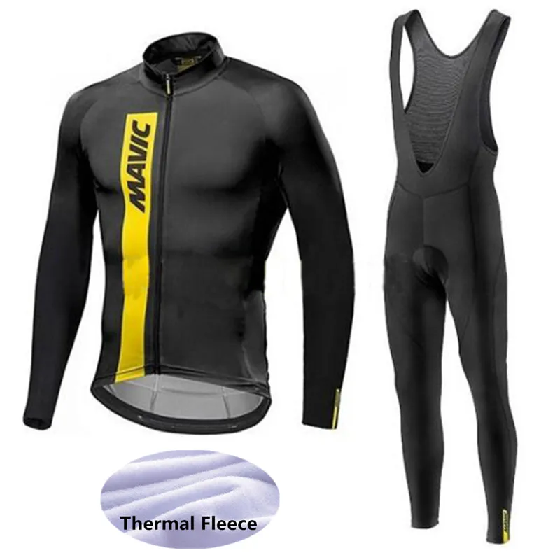 Winter Thermal Fleece Mavic Cycling Jerseys Set Long Sleeves Racing MTB Suit Maillot Bike