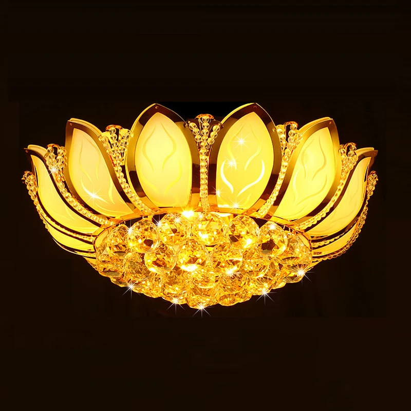 Lotus crystal Flower Modern Ceiling Light Glass Living Room Bedroom Dinning Room Decor LED Lamp Colorful Warm White Fixture