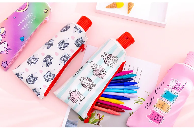 Creative toothpaste leather Pencil Case Cute Unicorn Owl cat large Pen Bag Kawaii Office School Supplies Korean Stationery