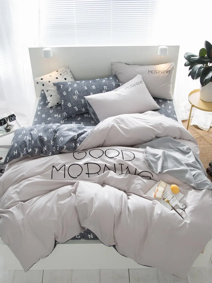 

4Pcs Bed Cover Set Comfy English Letters Simple Durable Sheet Cover