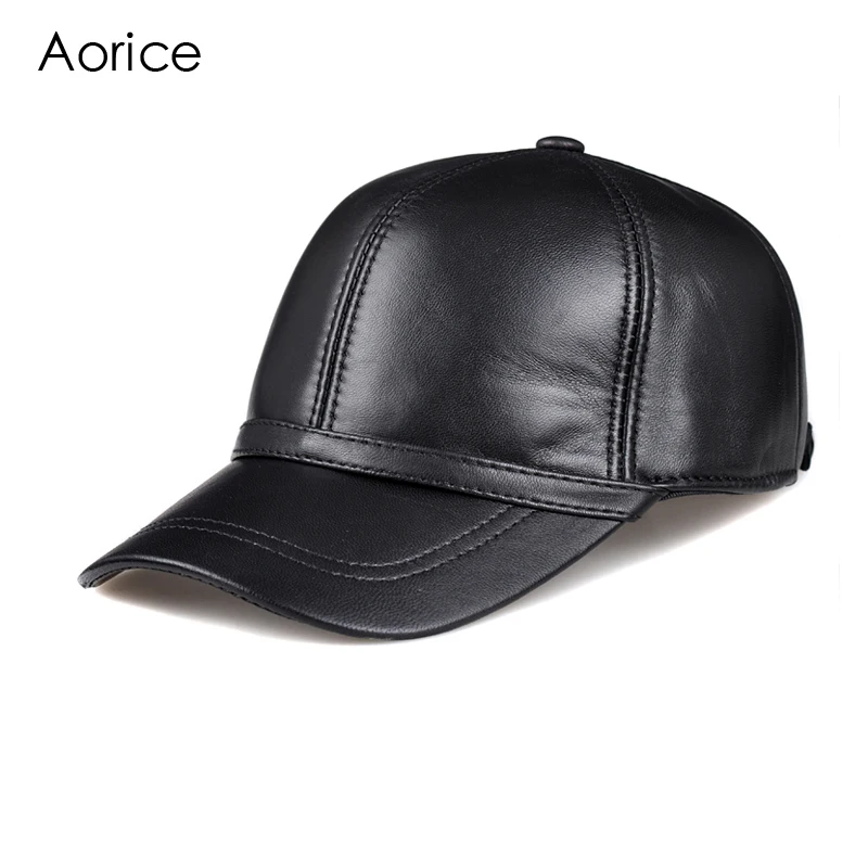 

HL091 genuine leather man's baseball cap hat CBD high quality men's real leather adult solid adjustable hats caps