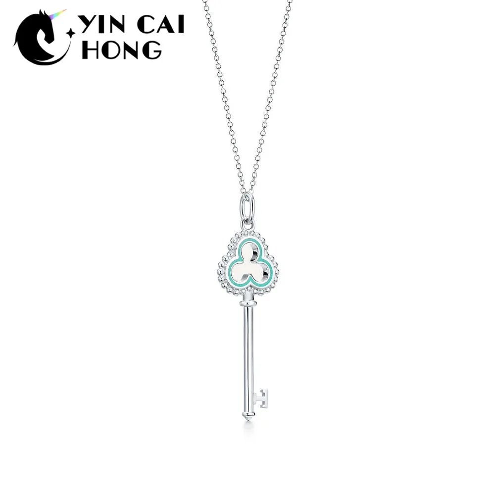 

NEW Charm 925 Sterling Silver Retro Personality Green Plum Key Pendant Necklace Original Women Elegant Jewelry Factory Direct