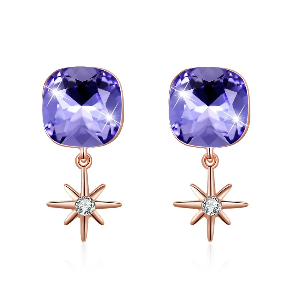 

INALIS High Quality 925 Sterling Silver Crystals from Swarovski Square Crystal Snowflake Pendant Stud Earrings for Women Wedding