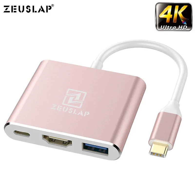 ZEUSLAP USB 3,1 type C к HDMI концентратор адаптер 4K usb-хаб для Mac Air Pro huawei Mate10 samsung S8 - Цвет: Rose Gold