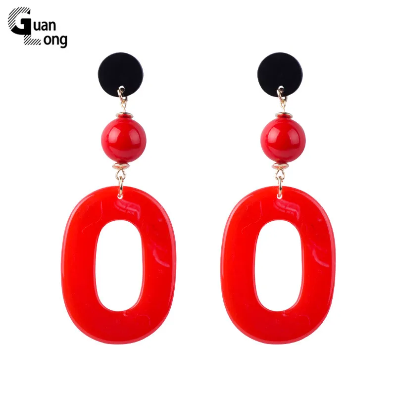 

Guanlong Classic Fashion Resin Long Big Drop Earrings for Women Geometric Round Acrylic Dangle Earrings Elegant Jewelry Brincos