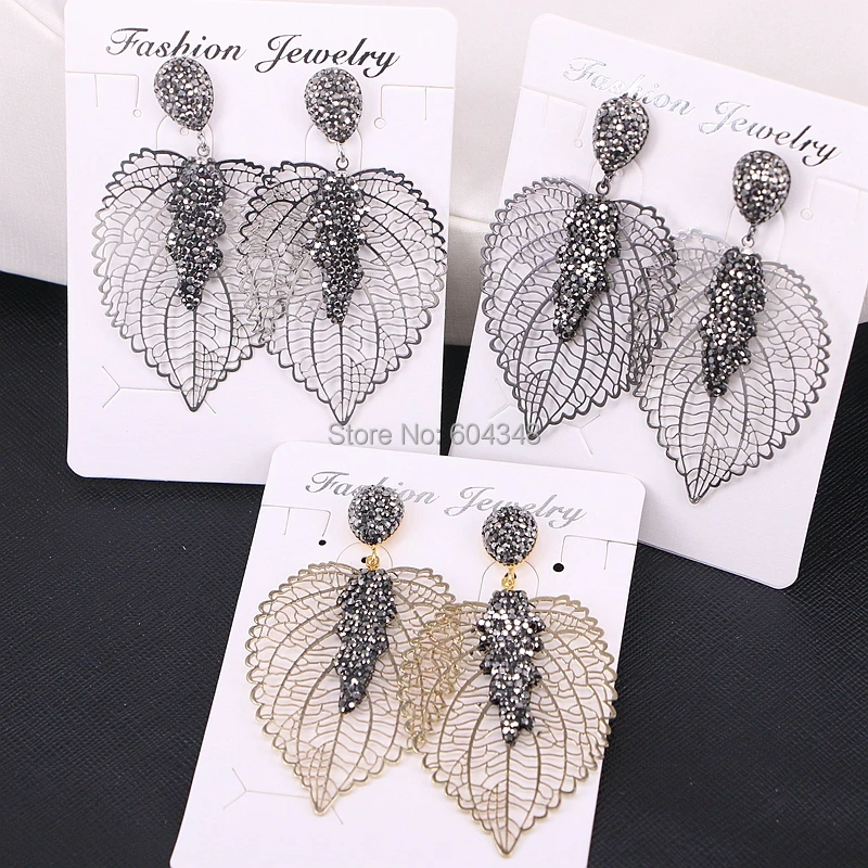 

5Pairs ZYZ177-9954 Fashion Hollow Heart Mix Color Leaf Drop Earrings Rhinestone Pave Jewelry for women