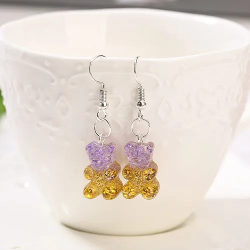 1Pair  Women Drop Earrings  Glitter Gummy Bear Crafts Multicolor Resin Charms Fashion Jewelry Diy Making as picture