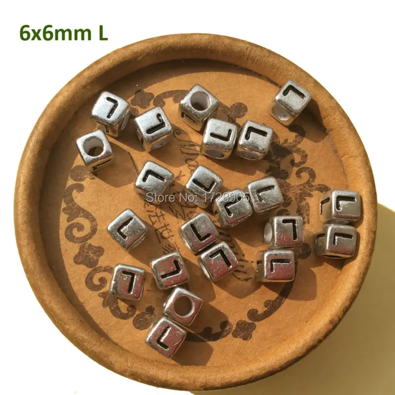 

Silver Beads Cube Individual Letter L DIY Lettering Spacer Loose perle acrylique alphabet a kralen vierkant 6 mm 100 pcs S