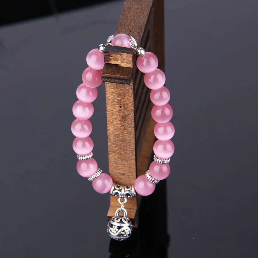 

Fanqieliu Natural Stone Beads Pink Opal Silver Charm Bracelets For Women Chinese Ethnic Lucky Totem Bangles Female FQL195181