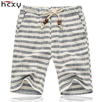 Высококачественные Летние Стильные шорты мужские хлопковые мужские шорты пять повседневных шорт мужские хлопковые пляжные льняные шорты - Цвет: Grey stripes