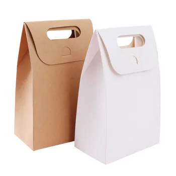 

20pcs/lot White/Brown Kraft Paper Gift Bag With Handle, Party Candy Cookies Box Packaging bags, Food Package Supplies Wholesale
