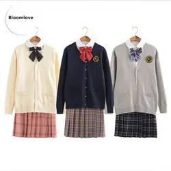 Высокая-конец пользовательские JK японский Стиль студентов форма 3 шт. рубашка + свитер + юбка + с длинными рукавами и бантом JK высокой