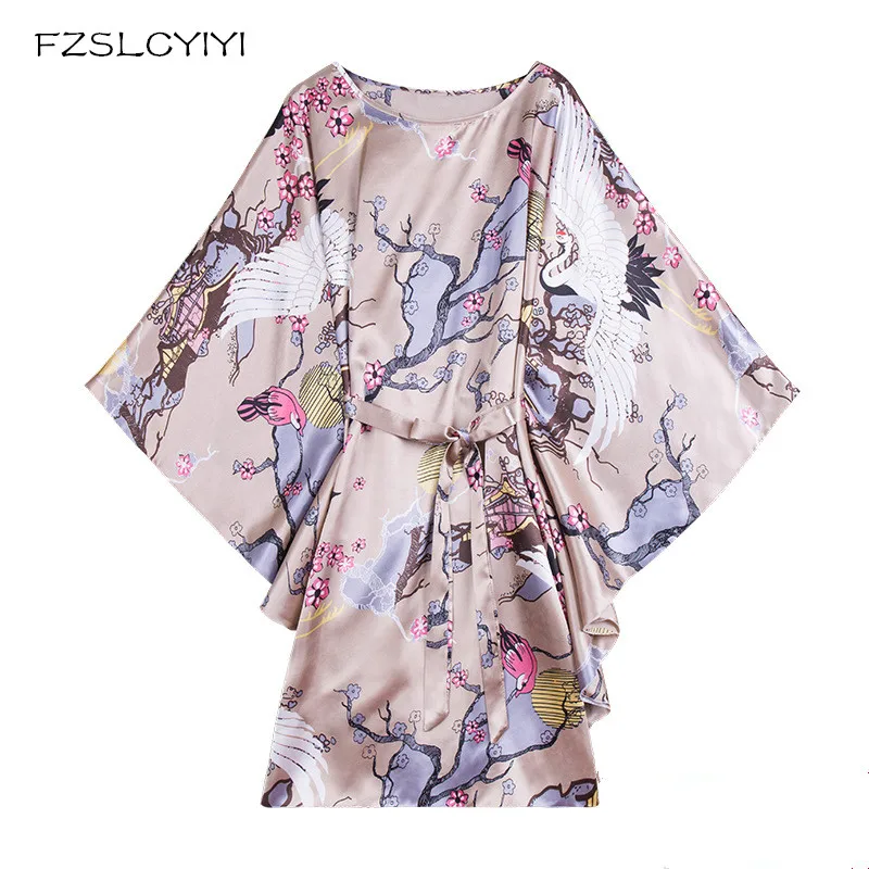 

FZSLCYIYI New Simulation Silk Large Size Robes for Ladies Summer Cool Fashion Bat Sleeve Nightdress Female Large Home Peignoir