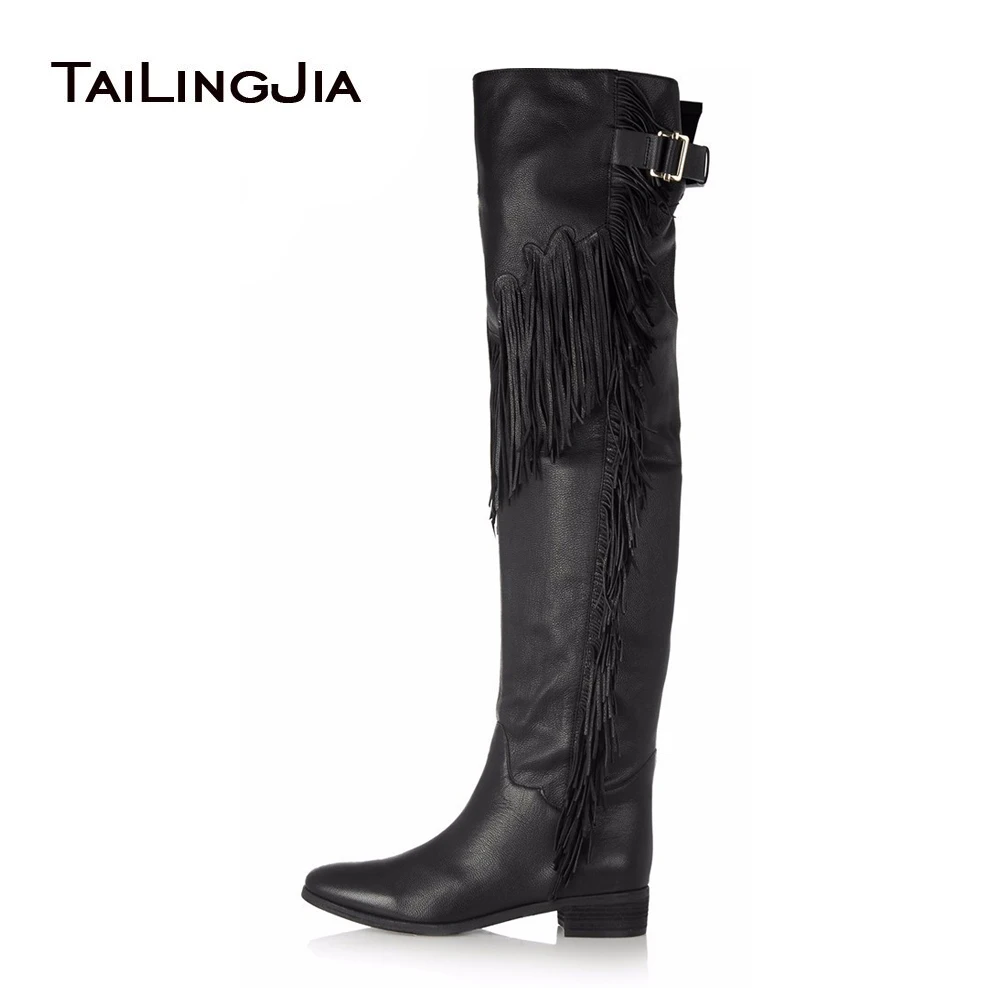 low block heel thigh high boots