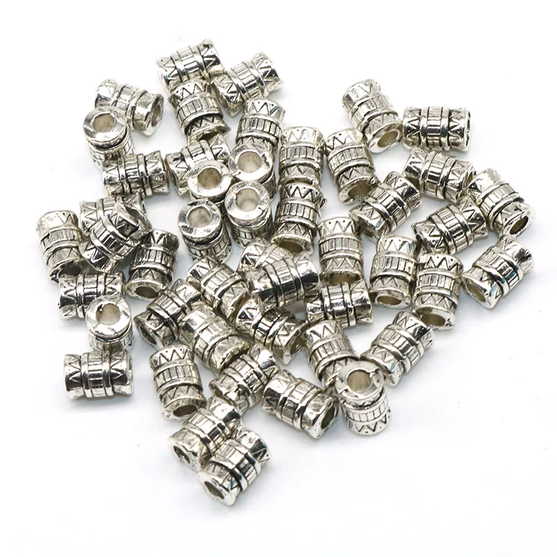 50pcs Metal Tube Beads European bead Tibetan Silver Spacer Beads Round Wheel Charm for Jewelry