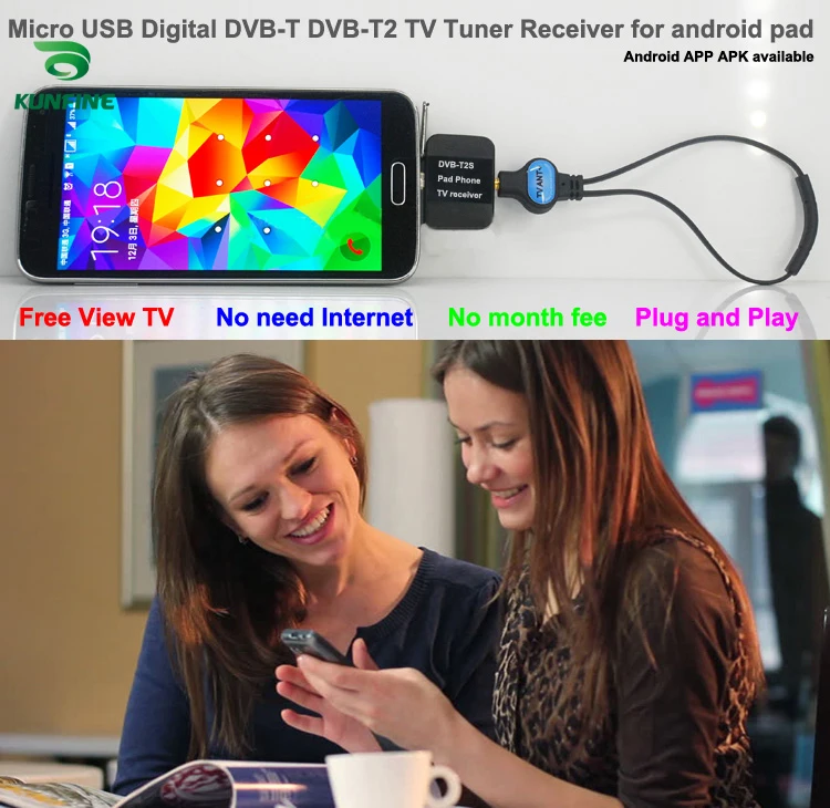 

KUNFINE Micro USB Digital DVB-T DVB-T2 TV Tuner Receiver for Android Phone and Pad