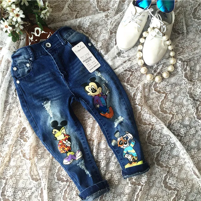 Детские джинсы для мальчиков и девочек, рваные джинсы детские джинсовые рваные штаны джинсы с рисунком для маленьких девочек, брюки Одежда для детей возрастом от 2 до 8 лет