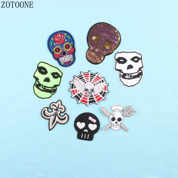 

ZOTOONE Punk Skull Sequins Sticker For Clothes Iron-on Applique Embroidery Flower Patches For Clothing Diy Sewing Patch Biker C