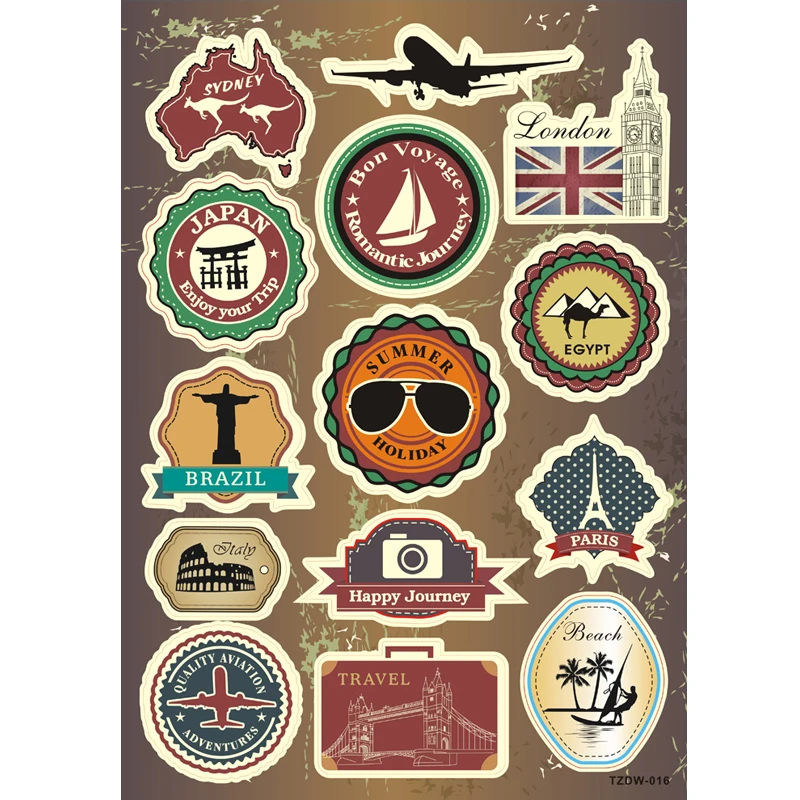 

14pcs Travel stickers london beach Notebook skateboard trolley case decal backpack Tables sticker PVC waterproof sticker