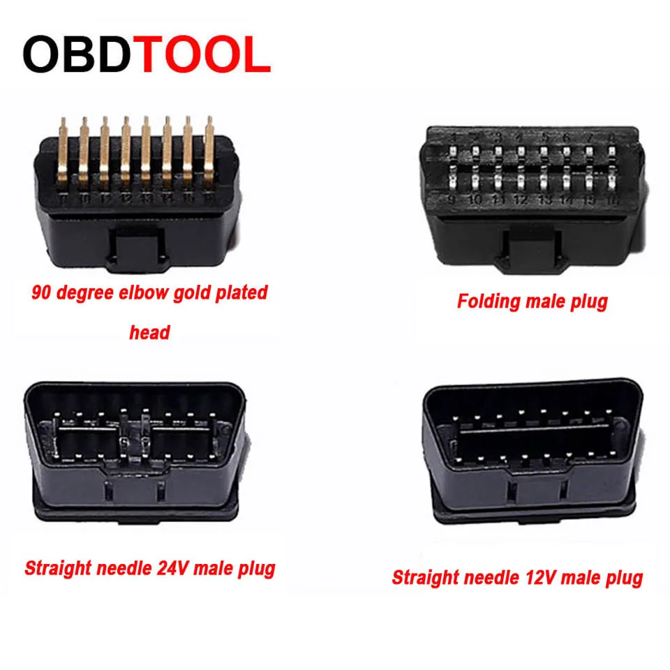 

ObdTooL New 12V 24V Plug OBD2 16pin Male Connector 90 Degree Elbow Gold Plating OBD II Adapter Socket for ELM327 Auto Scanner