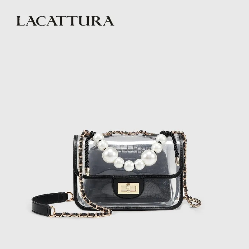 

LACATTURA Women Shoulder Summer Composite Bag Ladies Clear Pearl Bags Designer Handbag Fashion Small Messenger Crossbody Bag