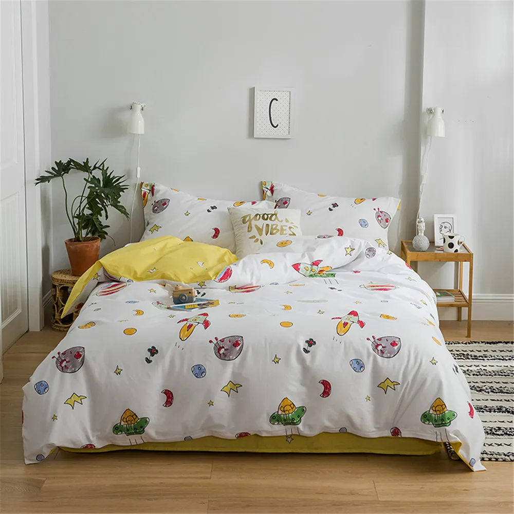 

2019 Space Travel Cartoon Duvet Cover Set Twin Queen King Flat Sheet or Fitted Sheet Soft Cotton Bedlinens Pillowcases