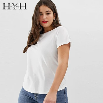 

HYH Haoyihui 2019 New Plus Size Women Clothes White Simple Tops Casual Summer Tees Solid O-neck Short Sleeve Regular T-shirt