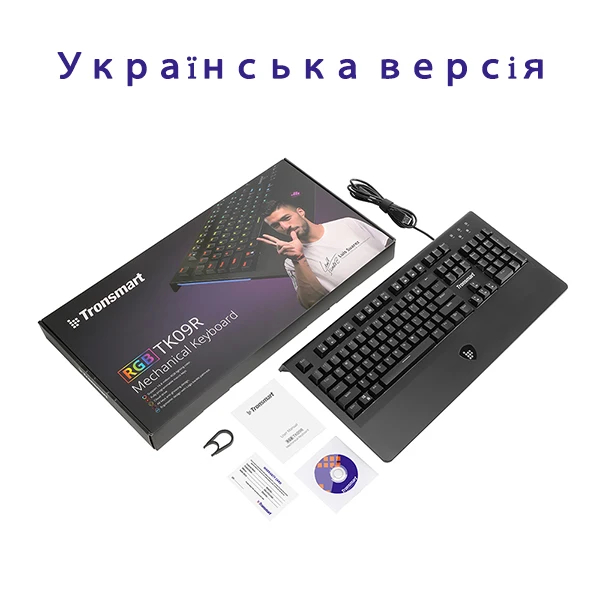 Tronsmart TK09R механическая клавиатура игровая клавиатура USB клавиатура 104 клавиша с RGB подсветкой, макро, синие переключатели для геймера, dota 2 - Цвет: Ukrainian Version