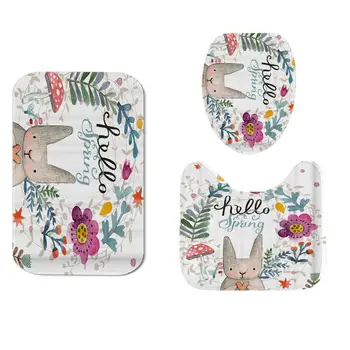 

3Pcs/Set Bathroom Bath Mat Set Cartoon Rabbit Washable Bathroom Mat Rug Home Kitchen Door Floor Mat for Toilet Non Slip African