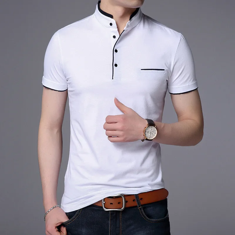 

2018 t shirt Mandarin Collar Short Sleeve Tee Shirt Men 2017 Spring Summer New Top Men Brand Clothing Slim Fit Cotton T-Shirts