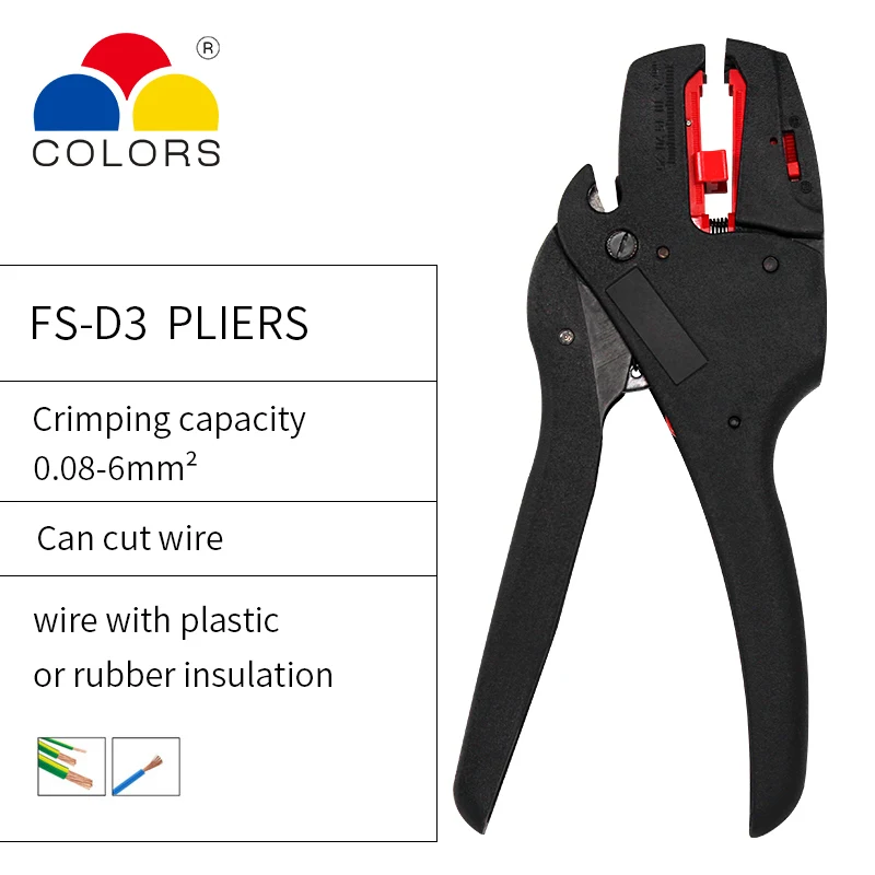 

FS-D3 Self-Adjusting Insulation Wire Stripper Wire Stripping Range 0.08-6mm2 Good Quality Tool Wire Cutter Cutting