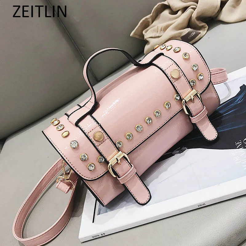 Women Rivet PU Leather Messenger Bags Mini Personality Wild Shoulder