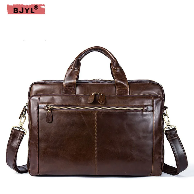

BJYL Men's genuine leather briefcase retro men's handbag leather multi-purpose business men shoulder messenger Laptop bags