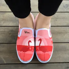 Вэнь оригинальный дизайн пользовательских ручной росписью обувь Фламинго в Закат скольжения на холсте кроссовки для женщины девочки день рождения подарки