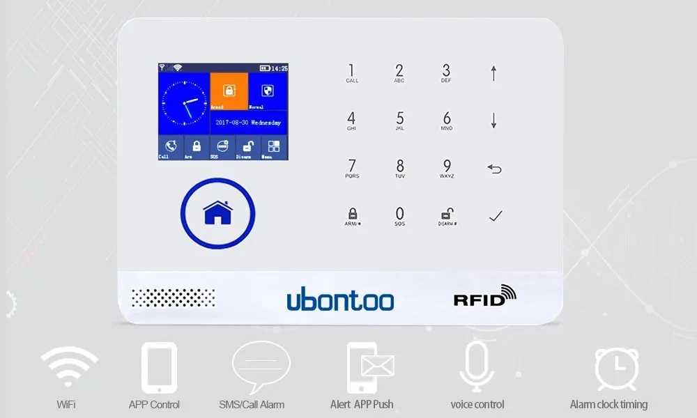 UBONTOO EN RU ES PL DE FR он переключаемый беспроводной домашней безопасности wifi GSM GPRS Сигнализация приложение пульт дистанционного управления RFID Arm/Disarm
