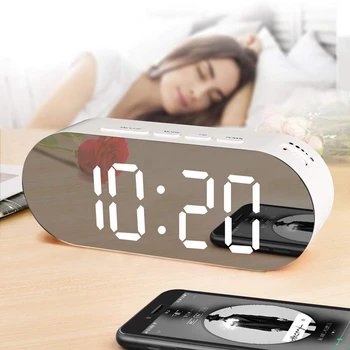 

Alarm Clock Digital Mirror Surface Dimmer Large Led Display With Dual Usb Charger Ports Snooze Sleep Timer For Bedroom Decor