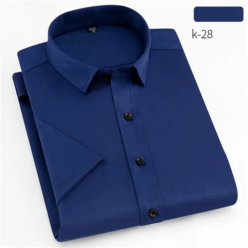Мужские эластичные хлопковые рубашки летние рубашки с коротким рукавом Однотонная рубашка Плюс Размер Мужская одежда Женская сорочка homme XT690 - Цвет: k-28
