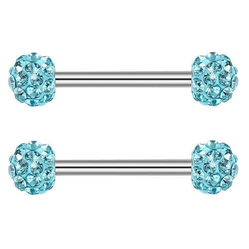 GAGABODY 1 Pair 14G 6 Pairs Nipple Rings Tongue Barbell Crystal Ball Disco Bar 9/16 Inch Silver Nipple Body Piercing 14mm - Окраска металла: Blue