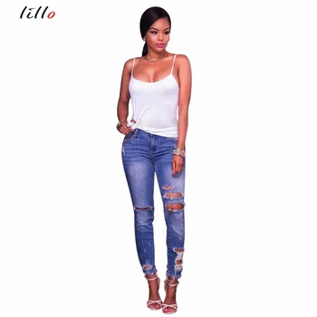 

2019 new hole jeans Women's summer sexy tight-fitting high-elastic fabric hole denim trousers Fashion casual Popular tide clothe