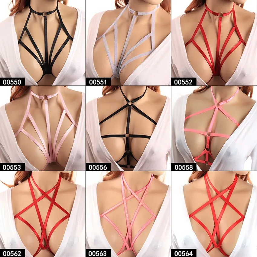 

Strappy Harness Bra Bright Pink Chest Lingerie Crop Pastel Goth Punk Body Caged Sexy Belt Accessory Plus Size Women Rave Party