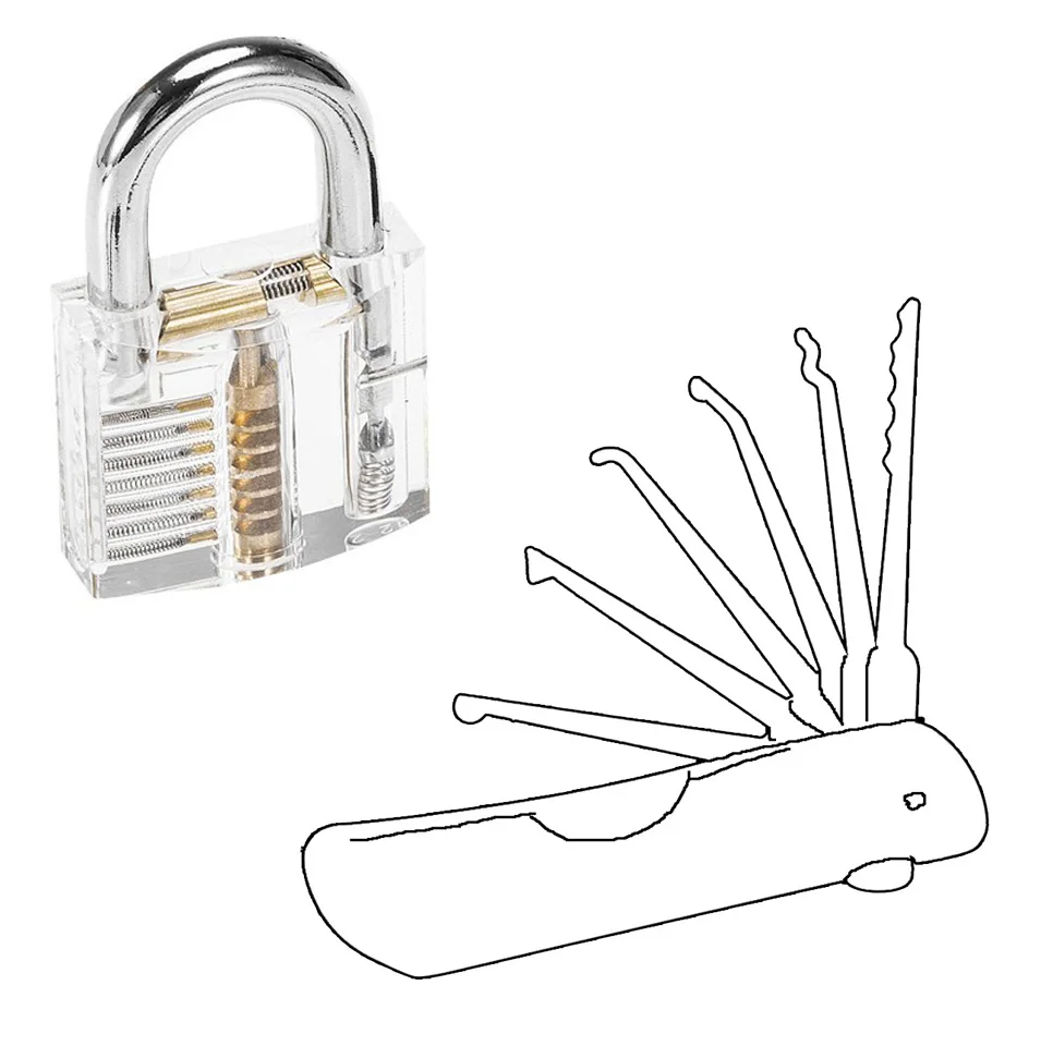 

Free Shipping H&H Folding Lock Pick Tool 6 in 1 Pocket Locksmith Set with Transparent Cylinder Lock