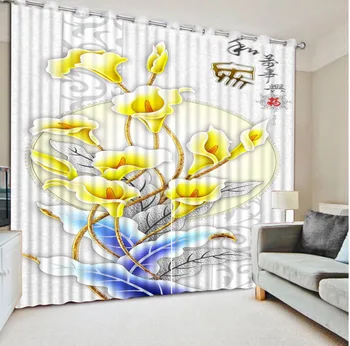 

3D Curtains Bed Room Living Room Office Hotel Cortinas Pattern Background, Colorful Leaves, Yellow Flowers Custom Any Size