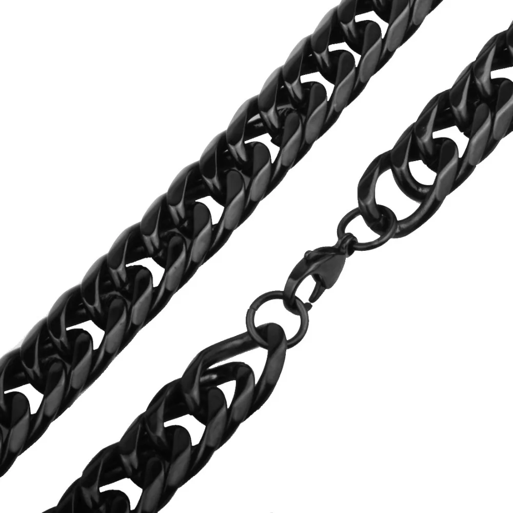 

11MM Wide 7-40inch Trendy Gift 316L Stainless Steel Black Color Double Cuban Curb Chain Mens Unisexs Necklace Or Bracelet 1PCS