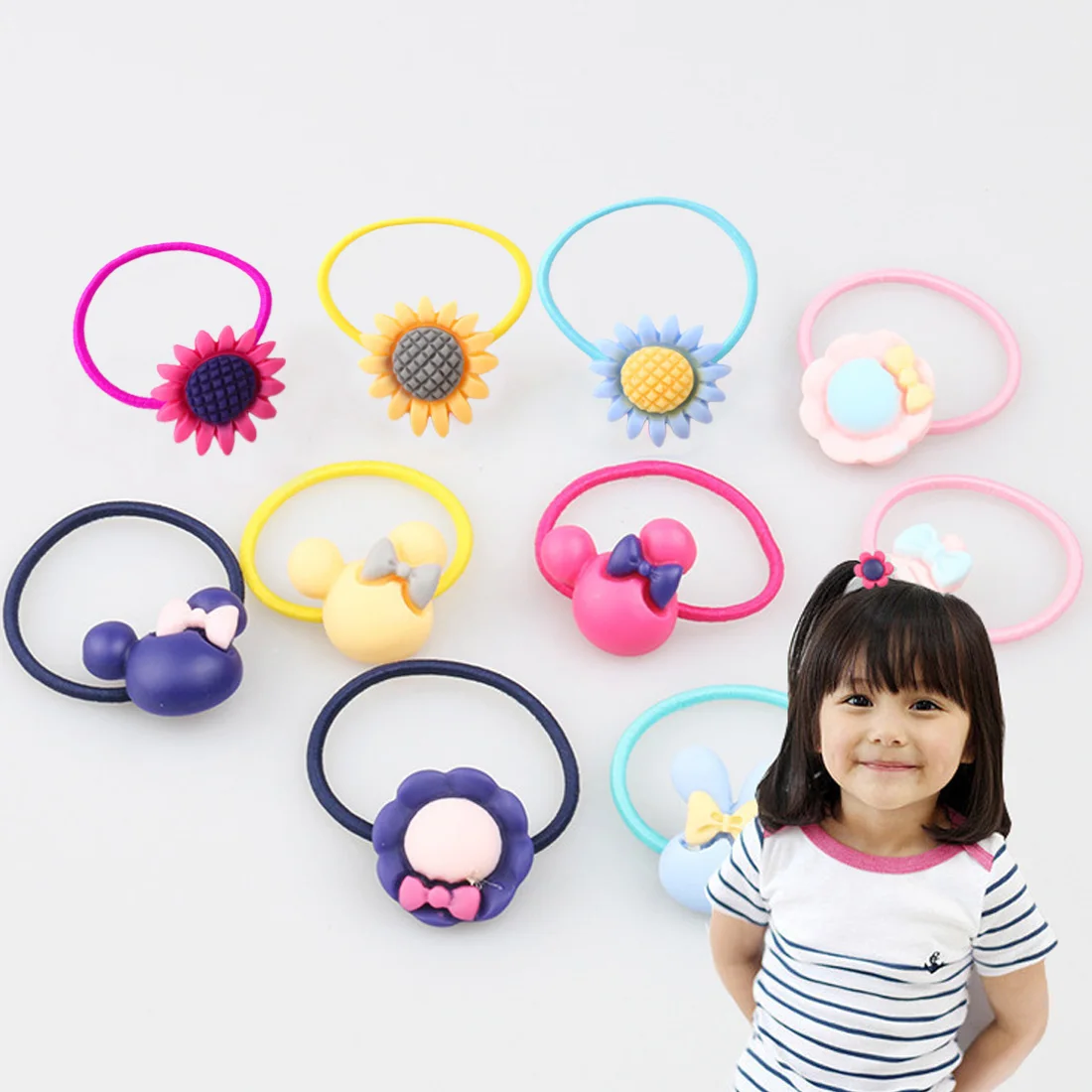 

2018 2pcs Children's Horse Faucet Rope New Girl Candy Color Rubber Band Hot Female Flower Bow Rabbit Hair Ring Hair Accessories