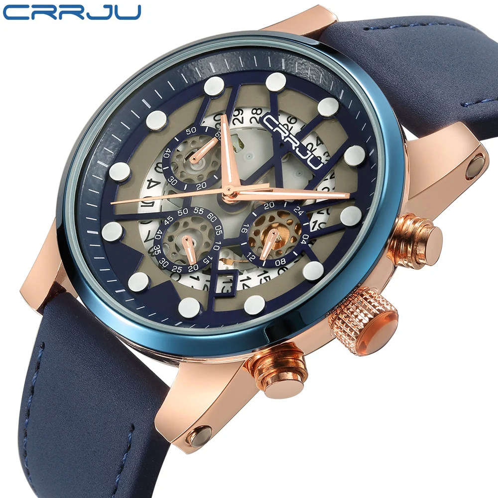 

Top Luxury Brand CRRJU Chronograph Fashion Casual Watches Quartz watch For Men Clock Male Military Wristwatch Relogio masculino