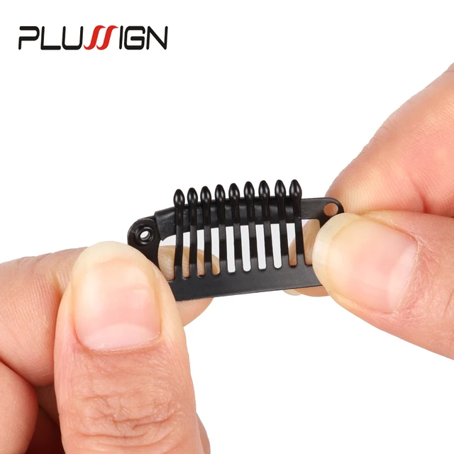 12 PCS 32mm 9-Teeth Hair Extension Clips Snap Metal Clips With Silicone  Back For Clip in Human Hair Extensions Wig Comb Clips