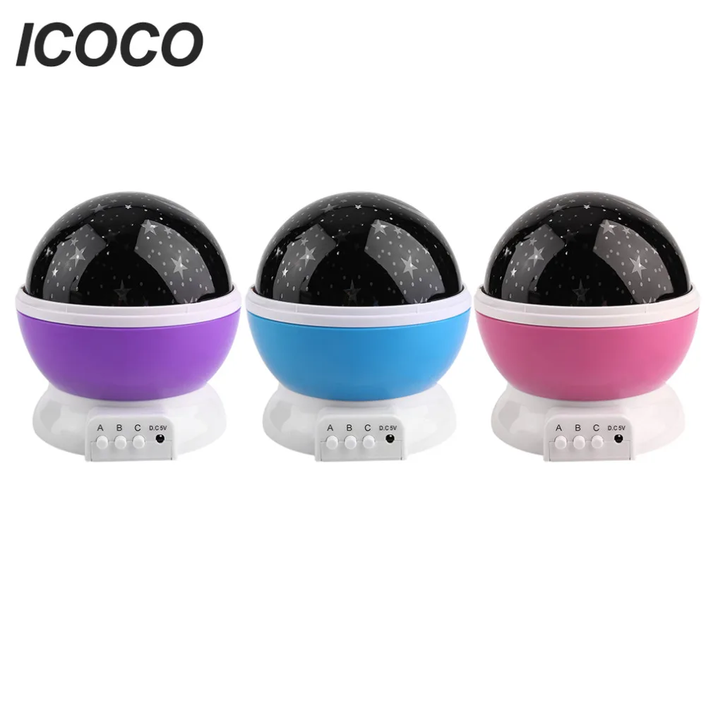 ICOCO звезд неба Светодиодный Ночник проектор Moon Новинка вращающийся настольная лампа Батарея USB ночник для детей Рождественский Новый год - изображение