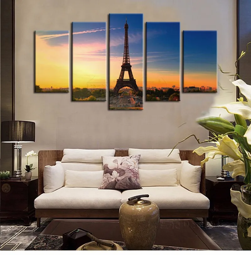 Paris eiffel tower 5 piece canvas art oil painting decor for room decoration with or without framed | Дом и сад