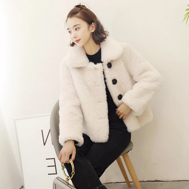 2018 Fourrure Femelle marron Des De Chaud Blanc Imitation Moutons coréen bleu Manteau rose Tonte Nouvelle Hiver Agneau Courte Faux rqUF80rw